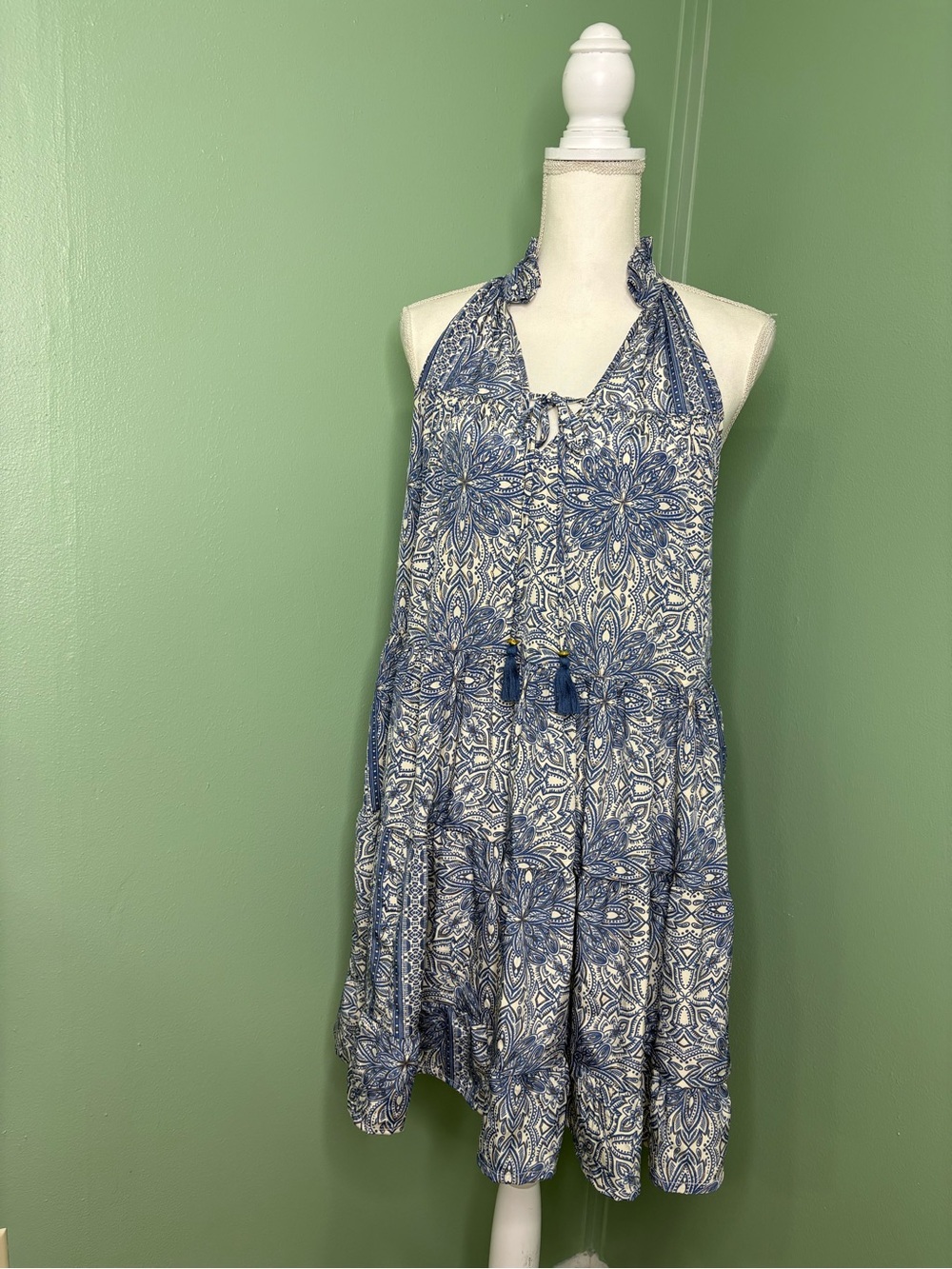 Blue & White Halter Mini Dress - Women's Summer Halter Sundress